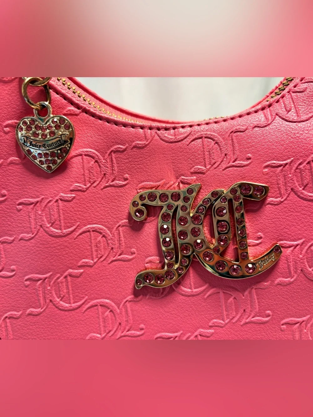 Juicy Couture Embossed hobo Bag with Gold Hardware and Crystal JC Logo